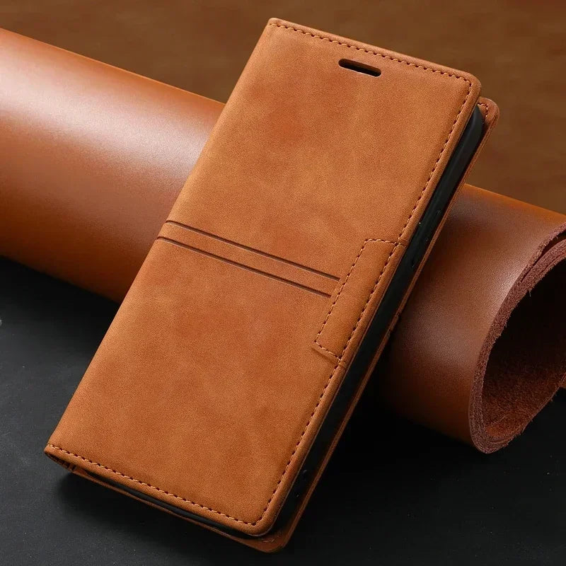 Wallet Skin Feel Card Slot Magnetic Flip Leather Case For Samsung