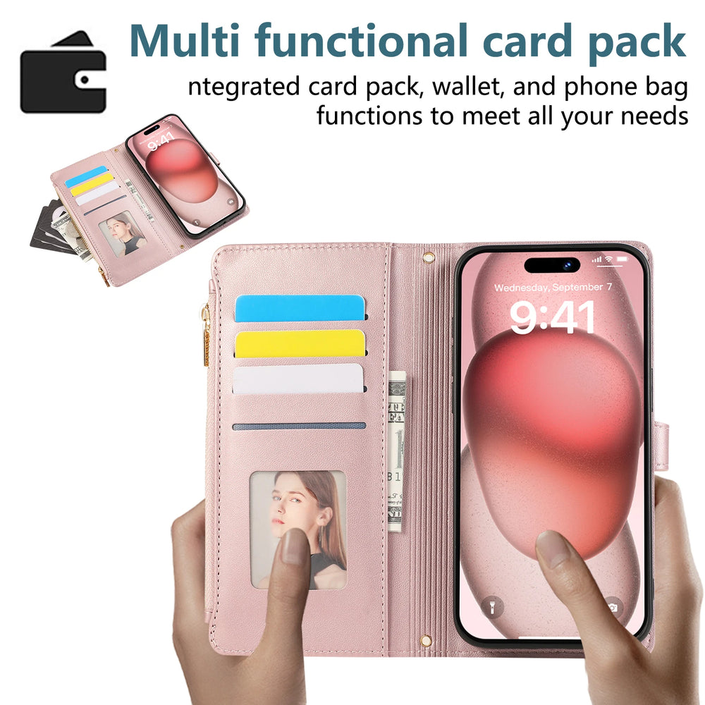 Crossbody Zipper Cards Solt Wallet Leather Case For iPhone