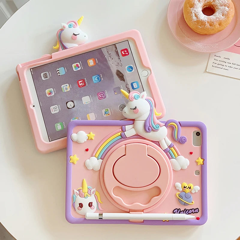 Cartoon Horse Silicone swivel bracket Case For iPad