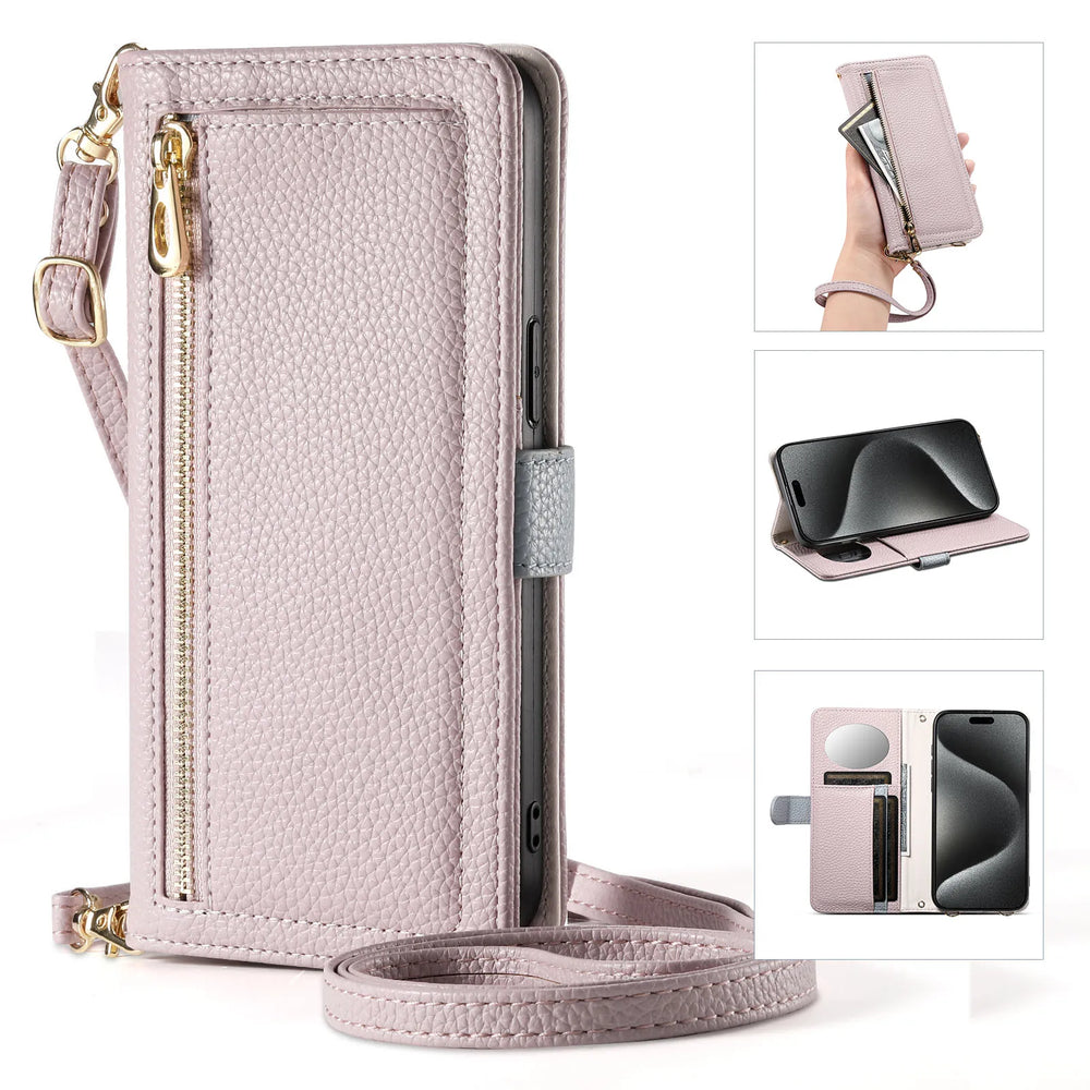 Crossbody Zipper Card Solt Wallet Leather Case For Samsung