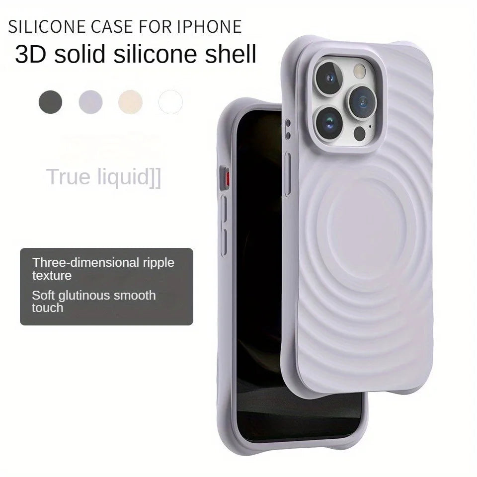Liquid Silicone Wave Pattern Magsafe Phone Case For iPhone
