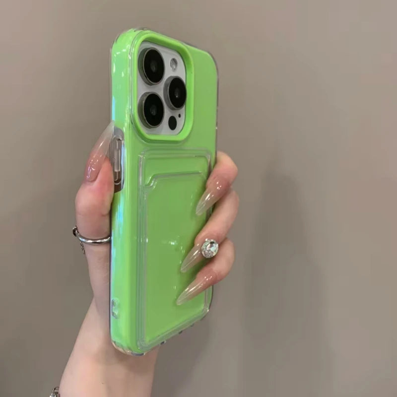 Luxury 2in1 Card Bag Candy Phone Case For iPhone