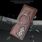 Magnetic Aluminium Ring Holder Leather Shockproof Case for Samsung