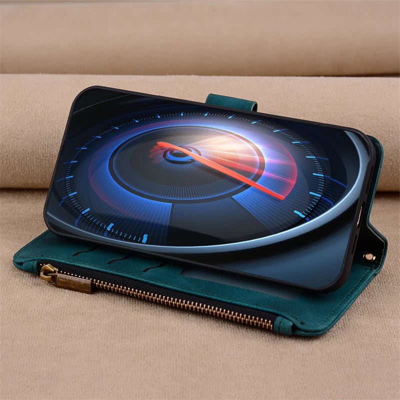 Luxury Zipper Wallet Flip Case For iPhone