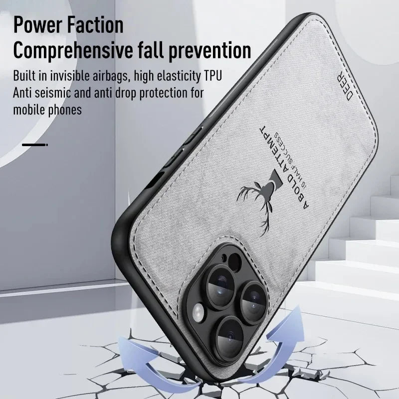 Luxury Cloth Leather Deer Head Pattern Case for iphone