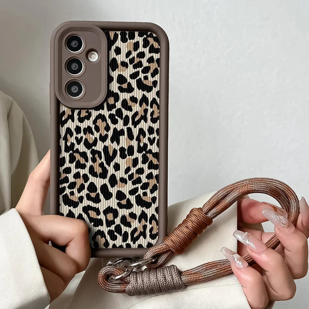Leopard Wrist Chain Lanyard Case for Samsung
