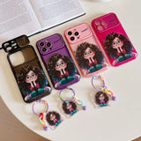 3D Fashion Girl Pattern Soft Silicone Mirror Lanyard Case for iPhone