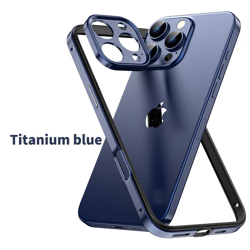 Camera Protection + Hybrid Silicone Frame Aluminum Metal Case For iPhone