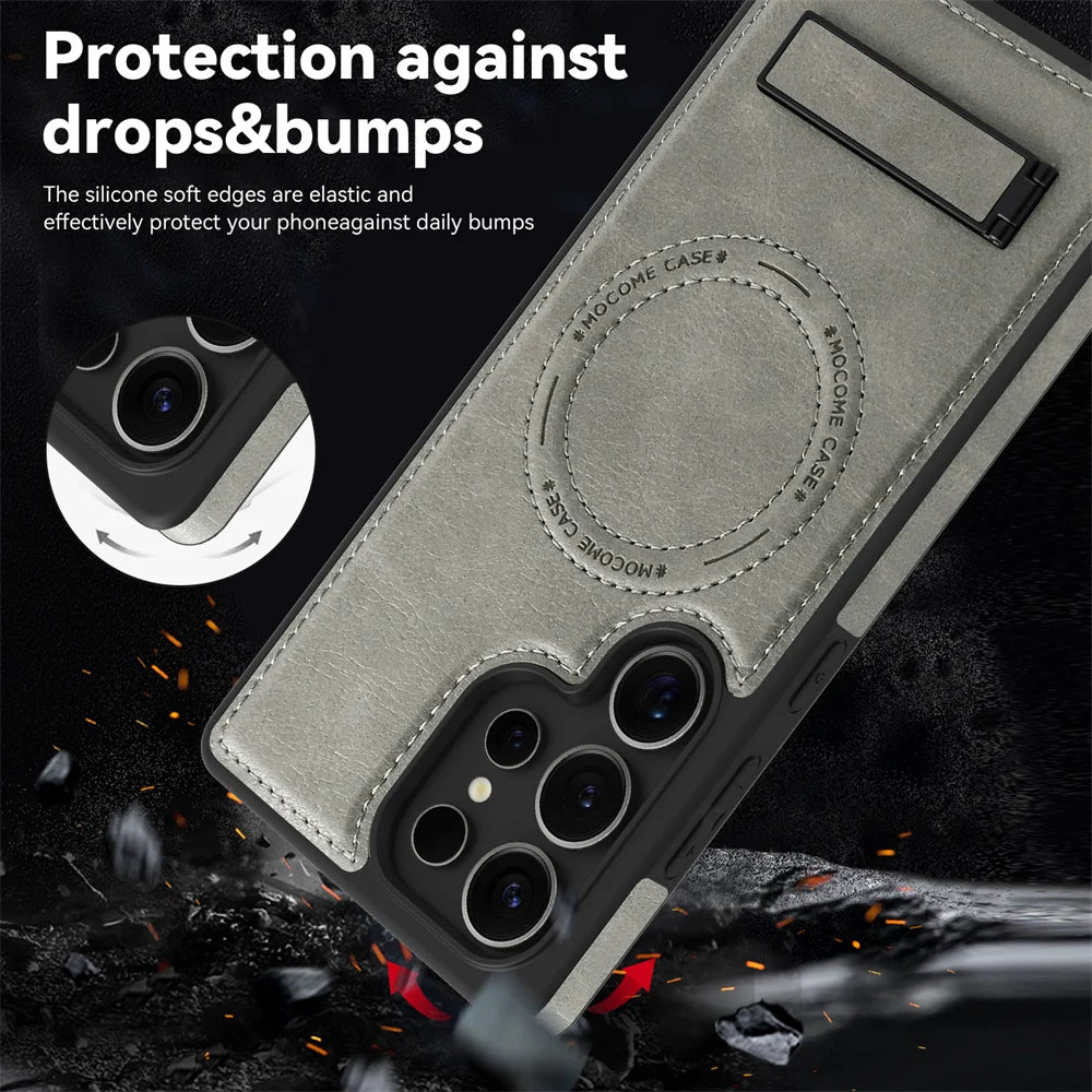 Stand Leather Bracket Magsafe Case for Samsung
