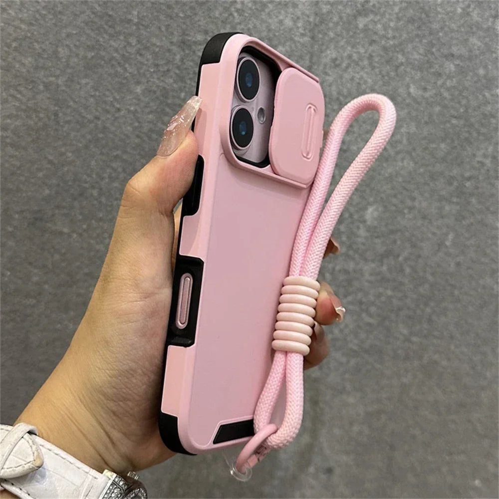 Armor Slide Window Protection Wrist Strap Cord Case for iPhone