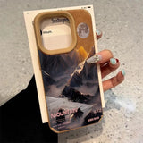 Faux Leather Mountain Motif Lake Scenery Case For iPhone