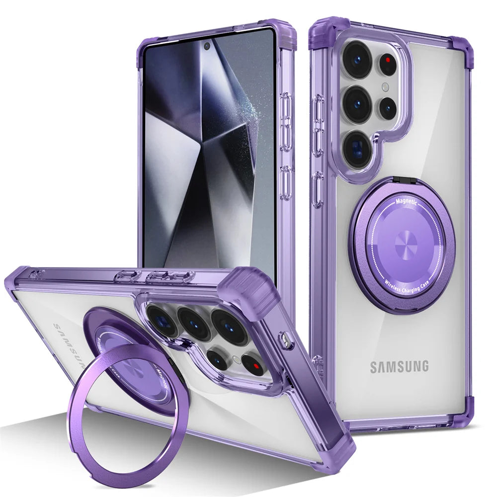 Rotating Magnetic Folding Stand Transparent Phone Case for Samsung