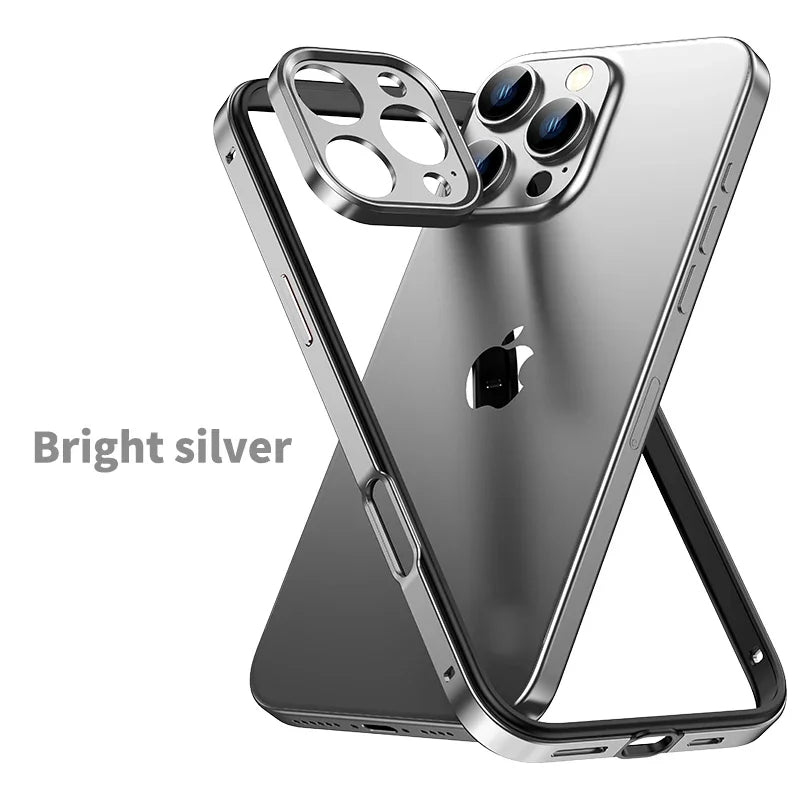 Camera Protection + Hybrid Silicone Frame Aluminum Metal Case For iPhone