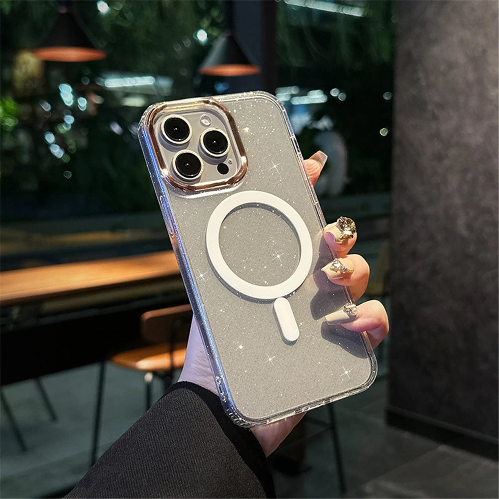 Luxury Magnetic Glitter Transparent Frame Phone Case For iPhone
