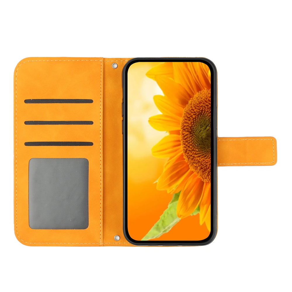 Glitter Sunflower Leather Wallet Flip Case for Samsung