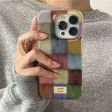 Cute Dopamine Color Block Clear Checkered Soft Case For iPhone