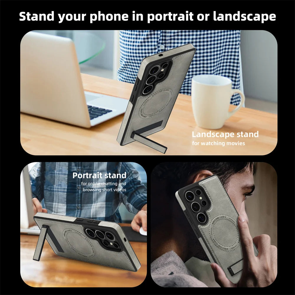 Stand Leather Bracket Magsafe Case for Samsung