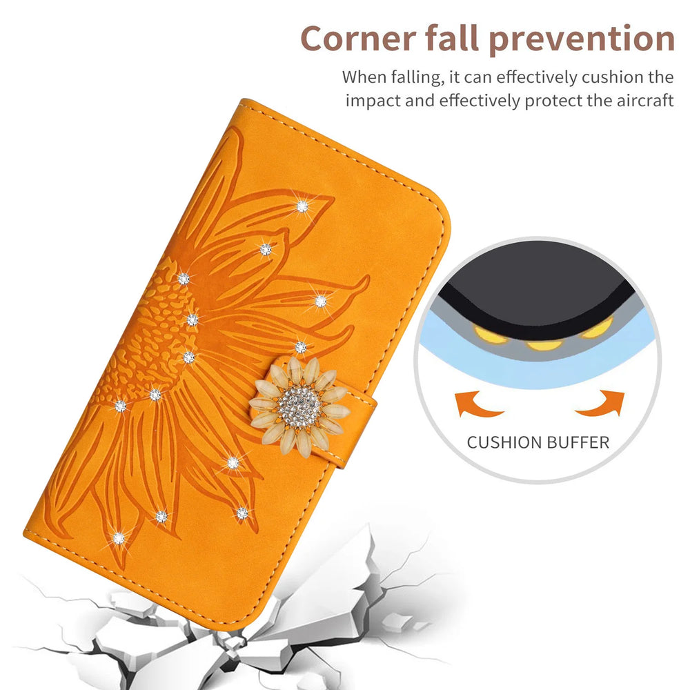 Glitter Sunflower Leather Wallet Flip Case for Samsung