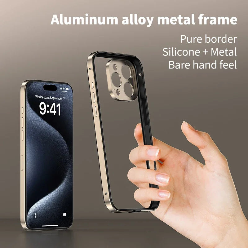 Camera Protection + Hybrid Silicone Frame Aluminum Metal Case For iPhone