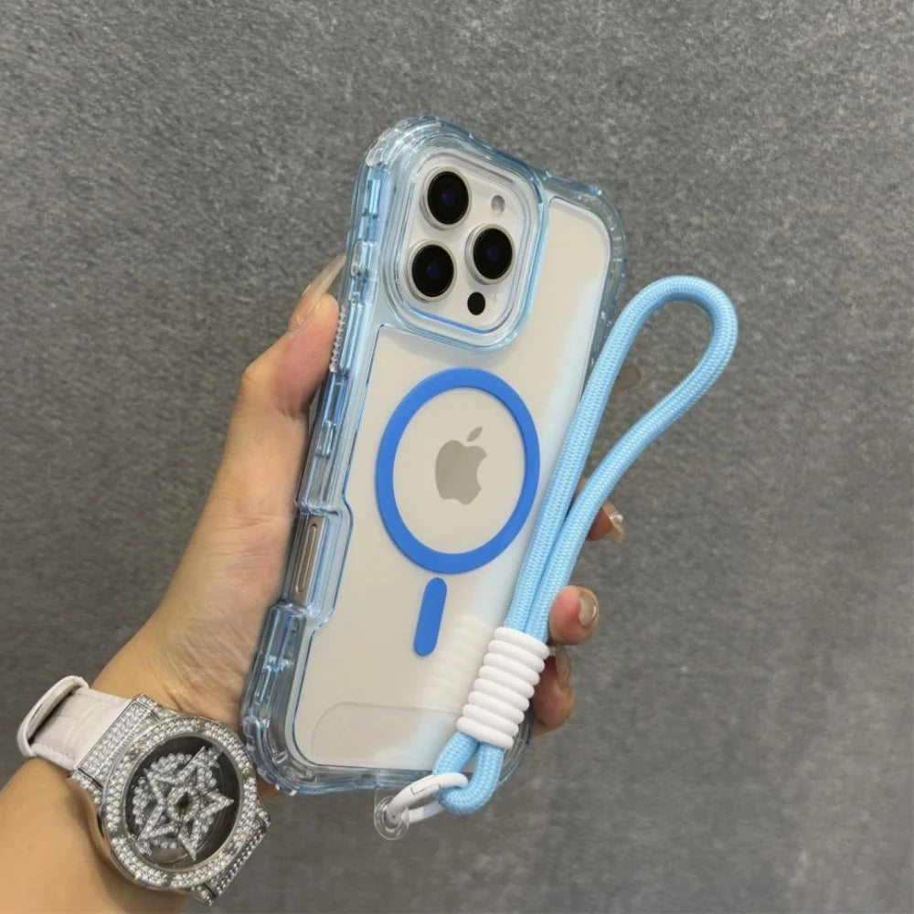Luxury Neon Clear Magsafe Wrist Strap Lanyard Case for iPhone