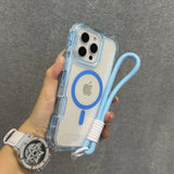 Luxury Neon Clear Magsafe Wrist Strap Lanyard Case for iPhone
