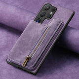 Card Pocket Zipper Leather Wallet Case for Samsung