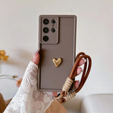 3D Gold Heart Love Wrist Strap Case For Samsung