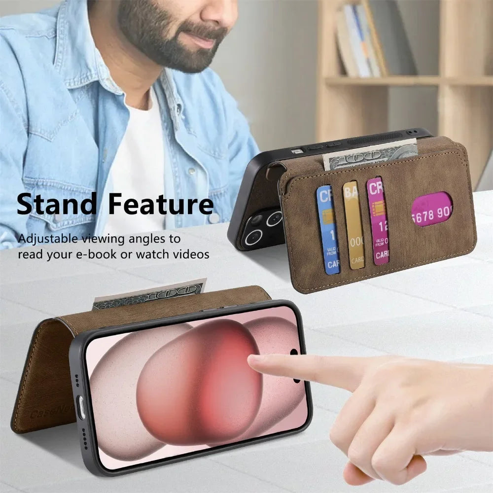 2 in 1 Detachable Leather Wallet For Magsafe Magnetic Phone Case For iPhone