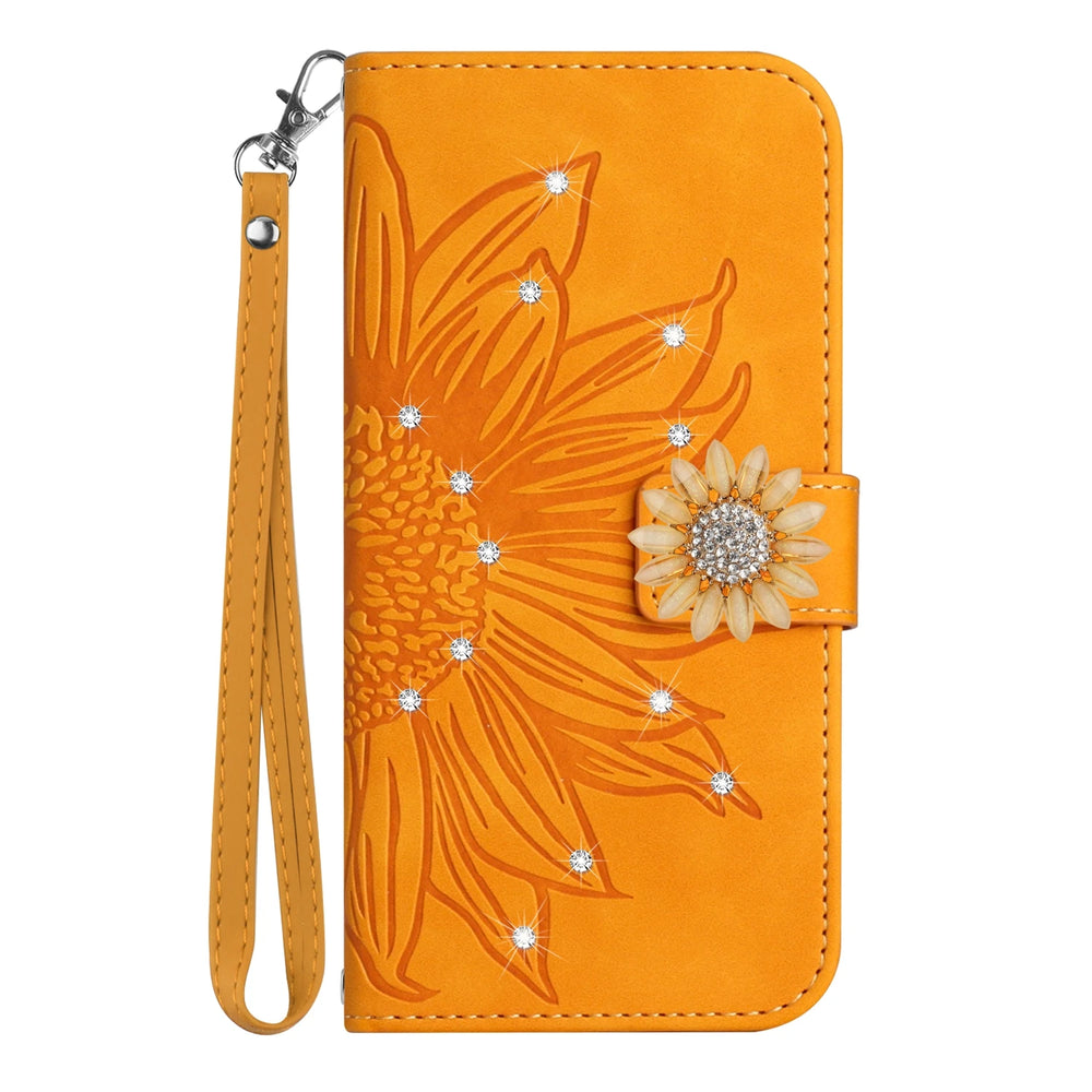 Glitter Sunflower Leather Wallet Flip Case for Samsung