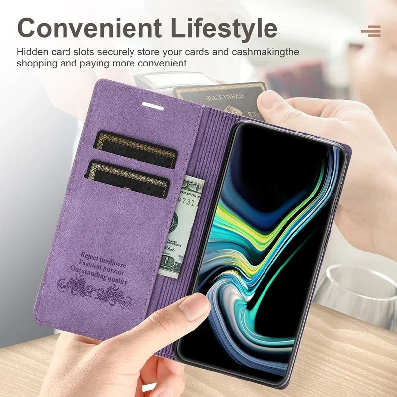 Wallet Skin Feel Card Slot Magnetic Flip Leather Case For Samsung