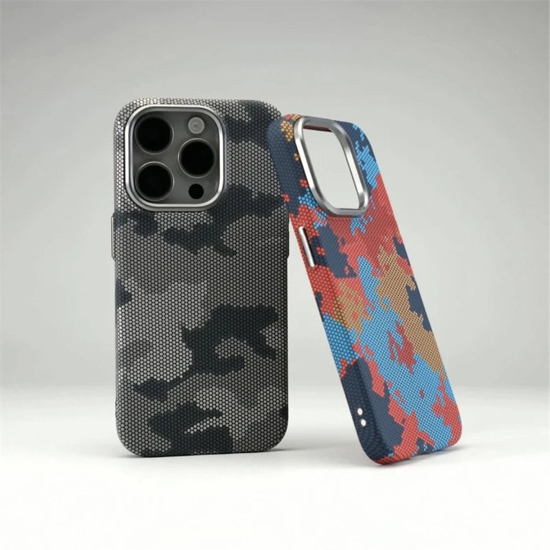 Camouflage Graffiti Relief Alloy MagSafe Phone Case For iPhone