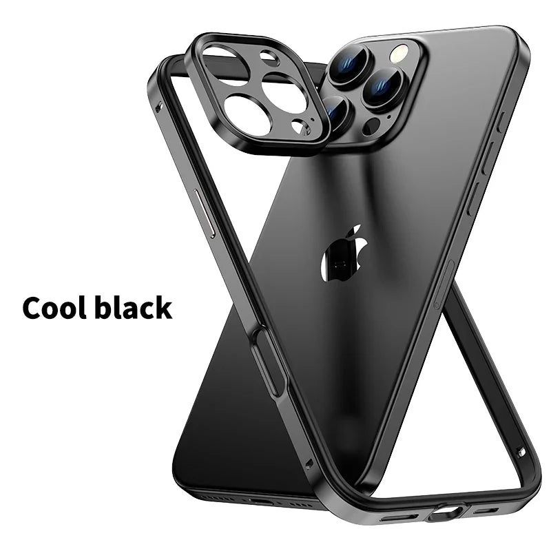 Camera Protection + Hybrid Silicone Frame Aluminum Metal Case For iPhone