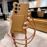 Silicone Wallet Crossbody Necklace Lanyard Card Holder Case For Samsung