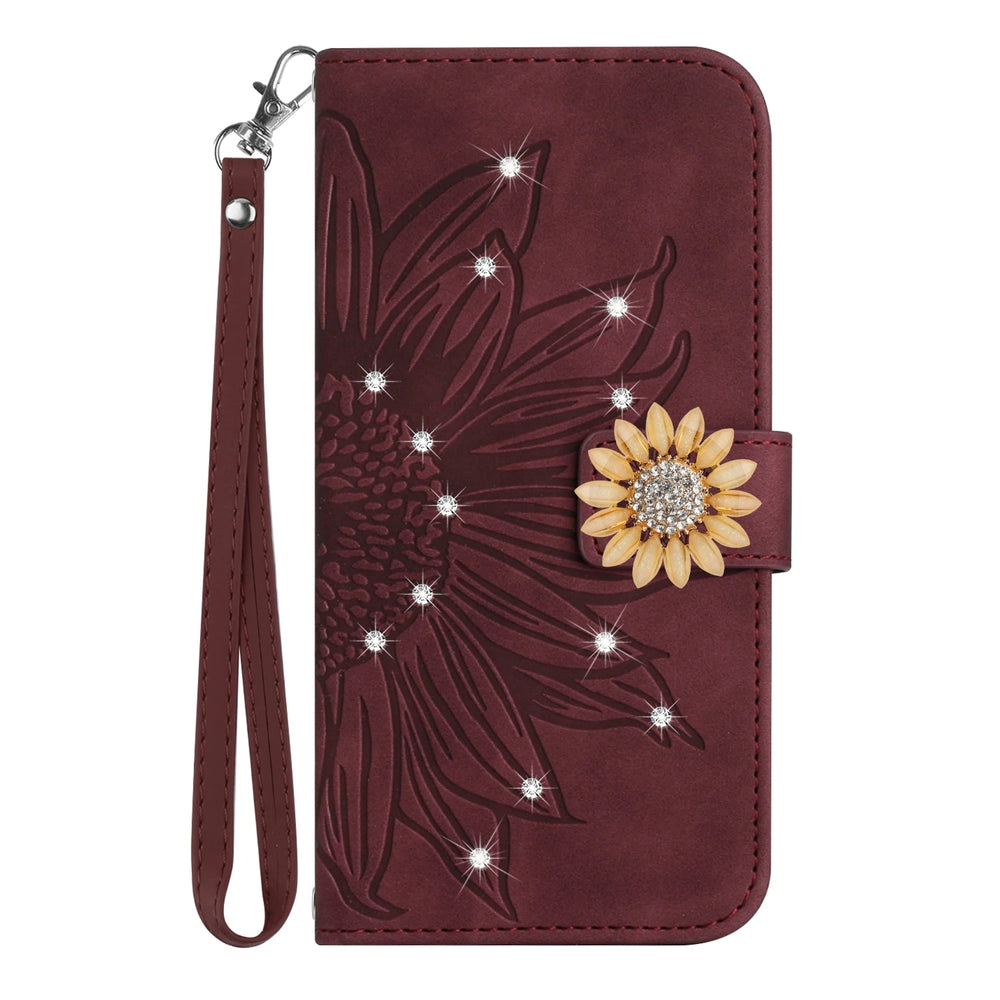 Glitter Sunflower Leather Wallet Flip Case for Samsung