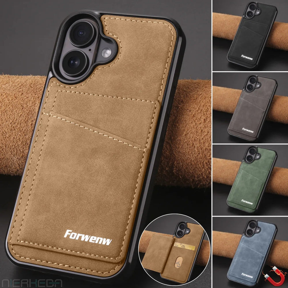 Business Flip Leather Built-in Magnetic Wallet Card Case for iPhone