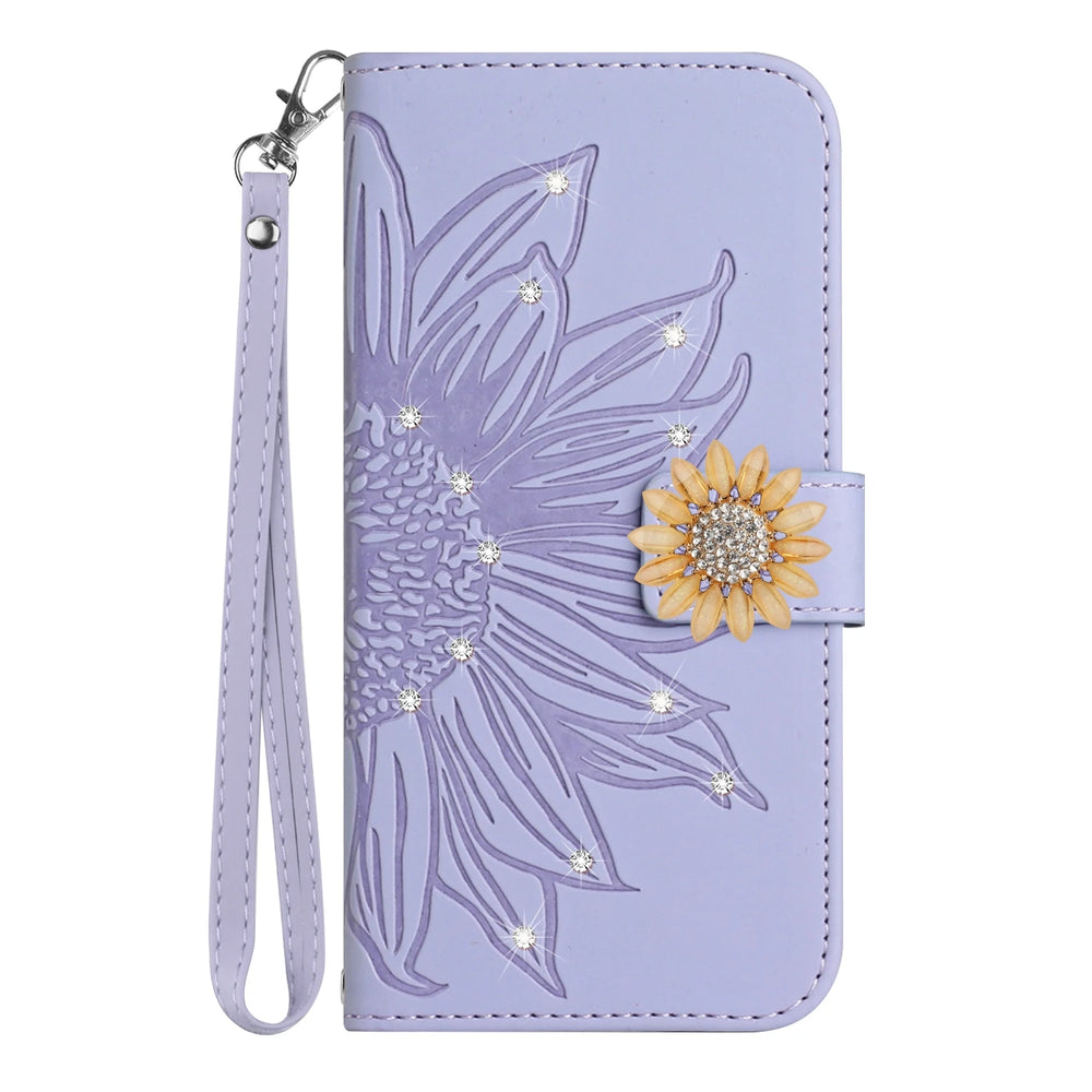 Glitter Sunflower Leather Wallet Flip Case for Samsung