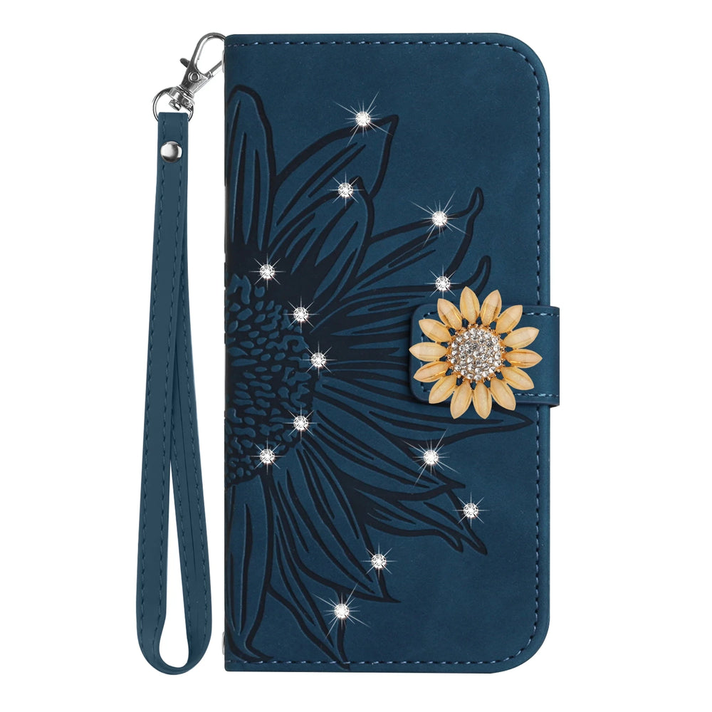 Glitter Sunflower Leather Wallet Flip Case for Samsung