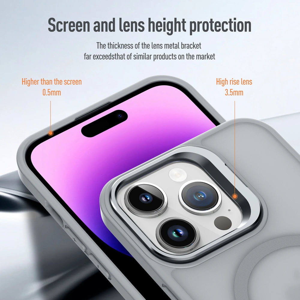 Metal Lens Stand Magnetic Case For iPhone
