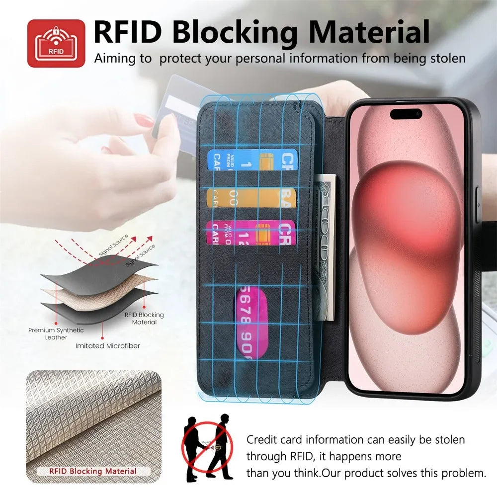 2 in 1 Detachable Leather Wallet For Magsafe Magnetic Phone Case For iPhone