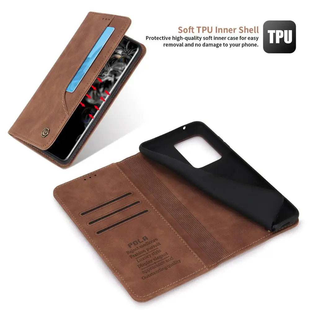 Leather Magnetic Flip Wallet Case For Samsung