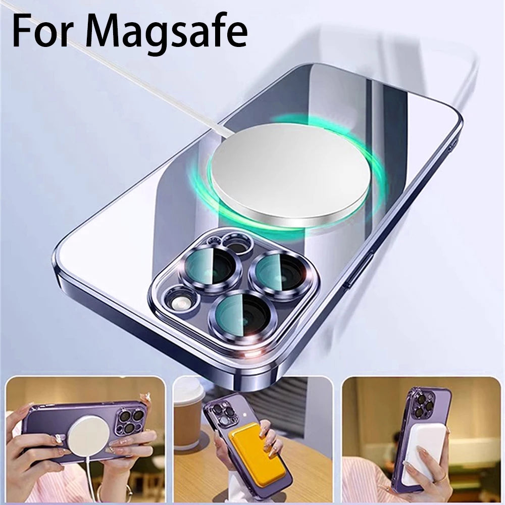 Luxury  Plating Clear Magnetic Case For Iphone