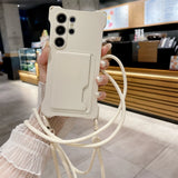 Silicone Wallet Crossbody Necklace Lanyard Card Holder Case For Samsung