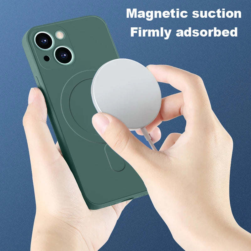 Magnetic Wireless Charging Soft Liquid Silicone Case For IPhone
