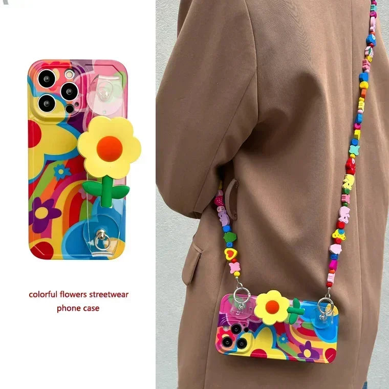 Cartoon wristband Flower Silicone Case For IPhone