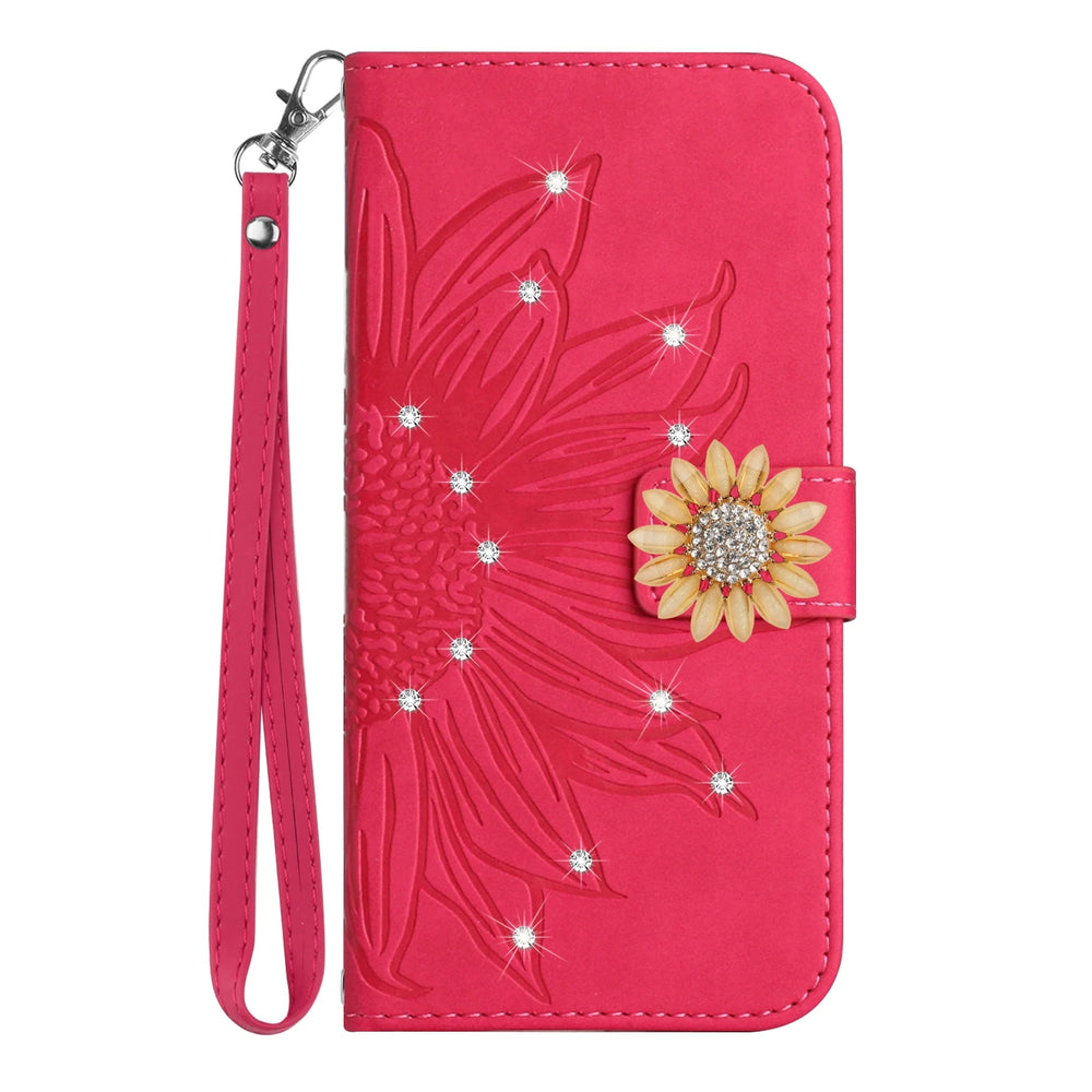 Glitter Sunflower Leather Wallet Flip Case for Samsung