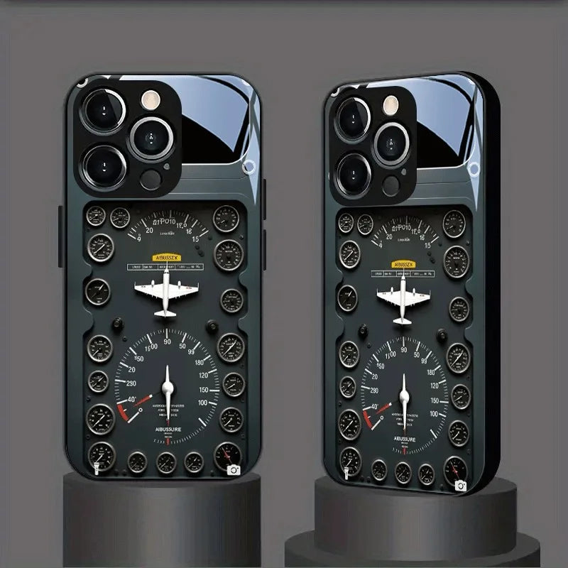 Retro Aviation Element Tempered Glass Phone Case For iPhone