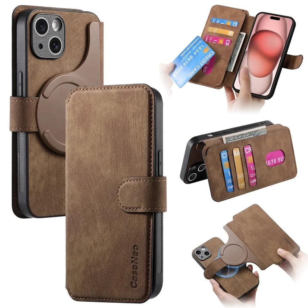 2 in 1 Detachable Leather Wallet For Magsafe Magnetic Phone Case For iPhone