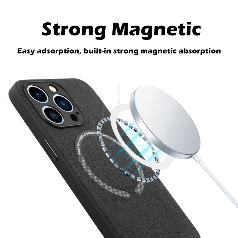 Luxury Suede Leather For Magsafe Magnetic Case For iPhone