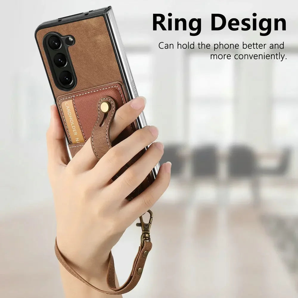 Wristband Lanyard Card Slot Leather Wallet Case for Samsung Z Fold