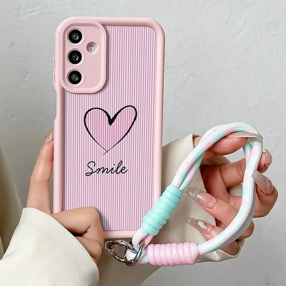 Love Heart Wrist Chain Lanyard Phone Case for Samsung
